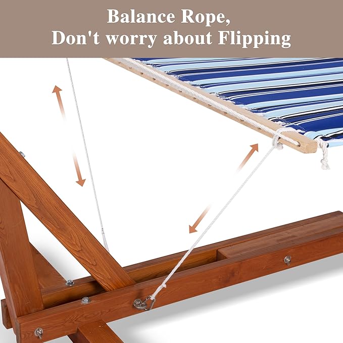 SUNCREAT Two Person Hammock with Stand Included Heavy Duty Free Standing Hammocks Outdoors for 2 Person Max 475lbs Capacity Blue Stripes