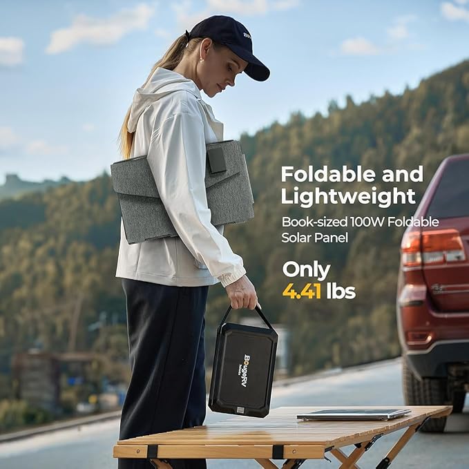 BougeRV 100W Fiberglass Portable Solar Panel Foldable Solar Cell Solar Charger with USB Outputs for Phones Compatible with BougeRV 277Wh/173Wh Power Station for Camping Hiking (Non-Battery)