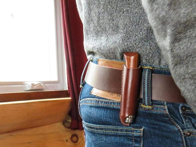 oopsmark Leather Belt Sheath and Case for Knives Designed in Opinel France - Pocket Knife Holder for Camping Hunting Fishing and Picnics