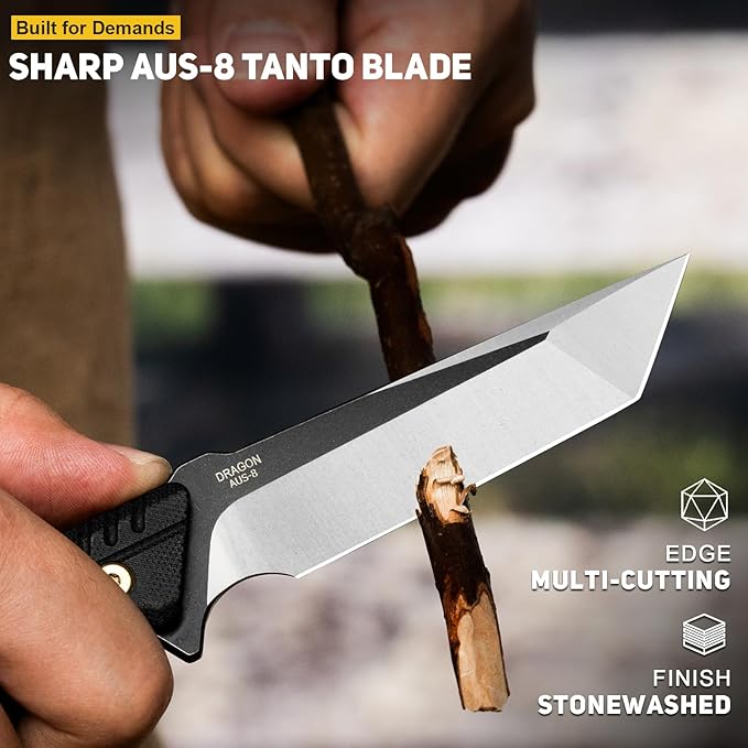 NedFoss EDC Fixed Blade Knife with Sheath 3.7 AUS-8 Steel Tanto Blade Tactical Knife with G10 Handle Camping Fixed Blade Small EDC Knives for Hunting Survival