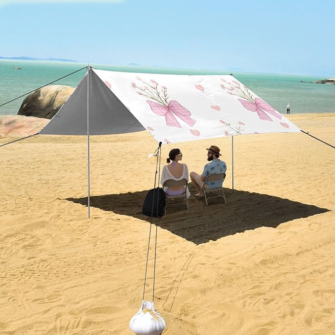 ALAZA Bow Knot Flowers Love Pattern Beach Tent Sun Shelter Portable Canopy Sunshade for Outdoor Camping Picnics Backyard Fun 10x9 ft
