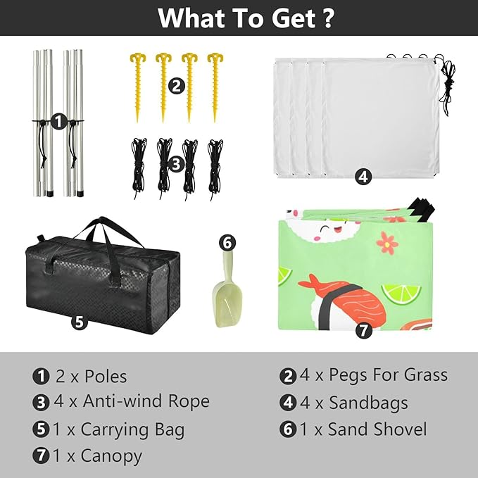 xigua Sushi Beach Tent Sun Shelter with Carrying Bag - Silver Coated Oxford Fabric Beach Canopy for Beach Camping Fishing - Includes Windproof Ropes Sandbags &amp Stakes