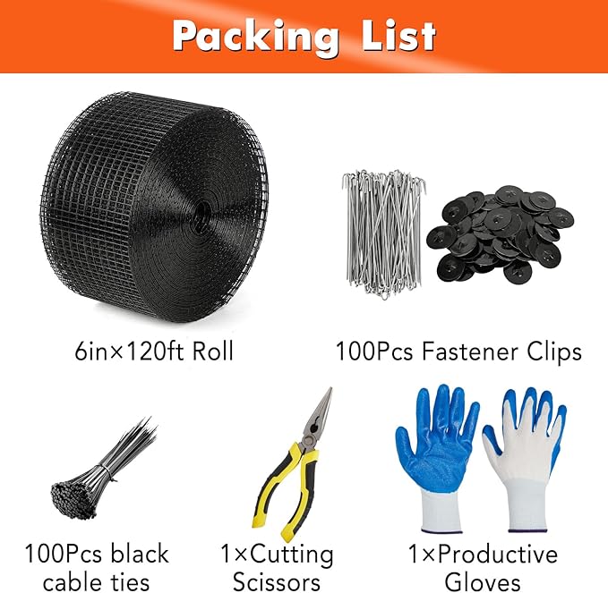 6in x 120ft Solar Panel Bird &amp Critter Guard Kit Includes 100 Fastener Clips 100 Cable Ties Gloves Pliers &amp PVC Coated Wire Mesh for Bird Critters Control