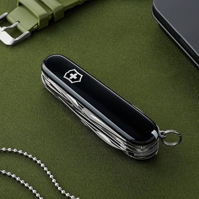 Victorinox Huntsman Swiss Army Knife 15 Functions Swiss Made Pocket Knife with Large Blade Screwdriver Scissors and Wood Saw - Black