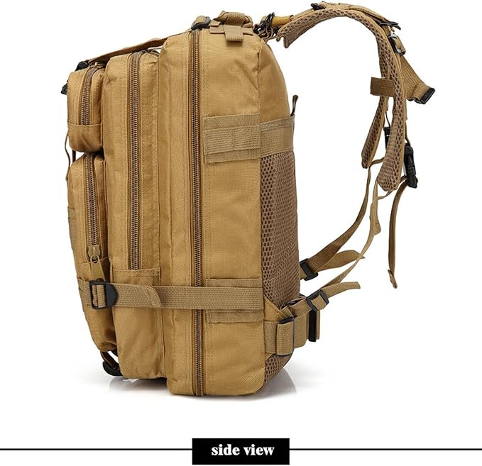 30L Comfortable Durable Military Tactical Backpack w/USA Flag Patch MOLLE Hiking Camping Travel Bag(khaki)
