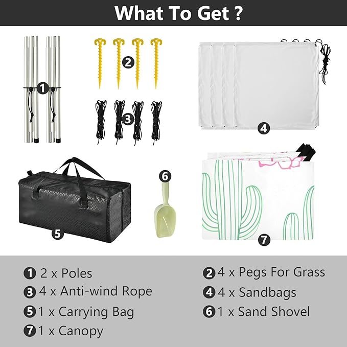 Beach Canopy with Windproof Ropes &amp Sandbags Beach Tent Sun Shade Sun Shelter for Camping Trips Fishing Backyard Fun or Picnics Cactus