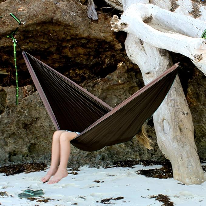 Vivere Double Parachute Camping Hammock Includes Stuff-Sack (Black/Grey)
