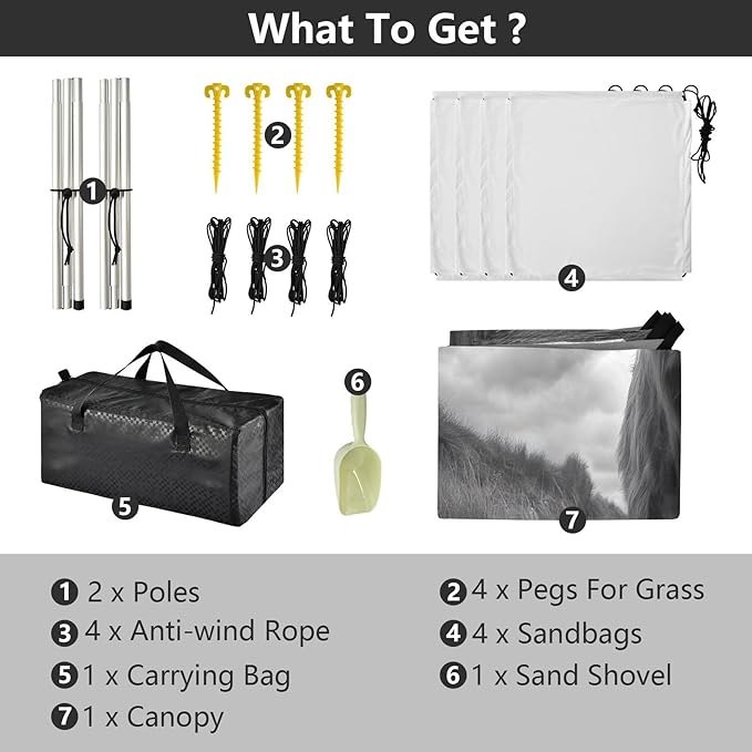 Highland Cow Gray Beach Tent Sun Shelter Set UPF50+ UV Protection 10.5 x 9.19 FT Camping Shade Canopy with Sandbags Sand Anchors Carrying Bag and Others