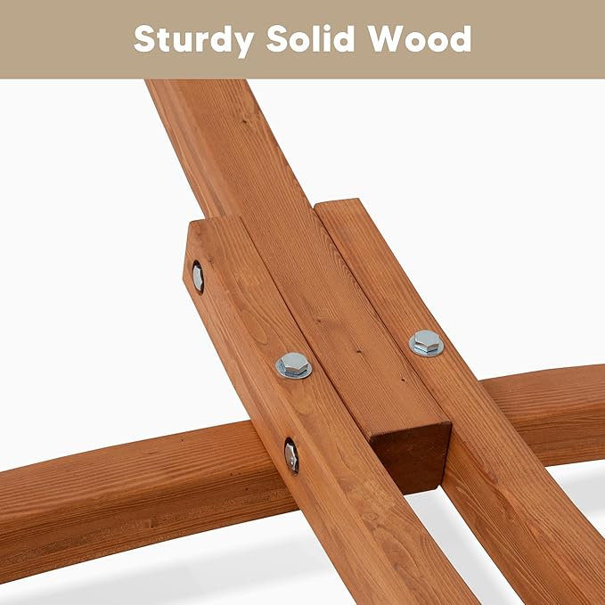 SUNCREAT Hammocks Freestanding Hammock with 10 ft Wooden Stand Included Stand Alone Hammock for Outside 475 lbs Capacity Coffee
