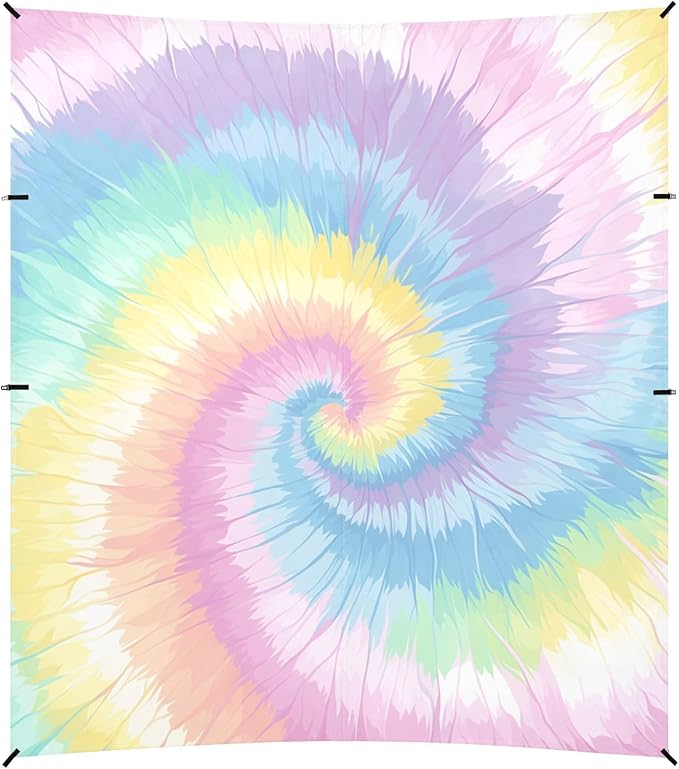 Aliceblue Tie-dye Background Rainbow Colors Beach Canopy UPF50+ Protection Waterproof Portable Sun Shelter with Sand Shovel Sandbags for Camping Picnics Backyard &amp Fishing