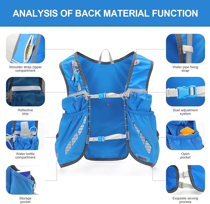 INOXTO Running Hydration Vest BackpackLightweight Insulated Pack with 1.5L Water Bladder Bag Daypack for Hiking Trail Running Cycling Race Marathon for Women Men