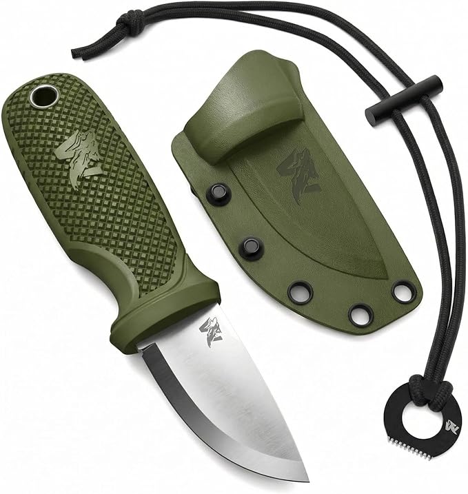 ODENWOLF W-MINI 2 - EDC Neck Knife with Sheath and Necklace - Small EDC Fixed Blade Knife Necklace and Belt Clip - Pocket Fixed Blade Knives - Full Tang Neck Knife with Sheath Tactical + Fire Starter