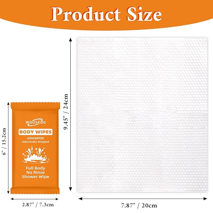 300 Pcs Ultra Thick Soft Large Body Wipes Individually Wrapped(7.87 x 9.45)Shower Wipes for Adults Bathing No RinsePersonal Cleansing Wipes for Travel GymBulk Deodorant for Homeless(Orange)