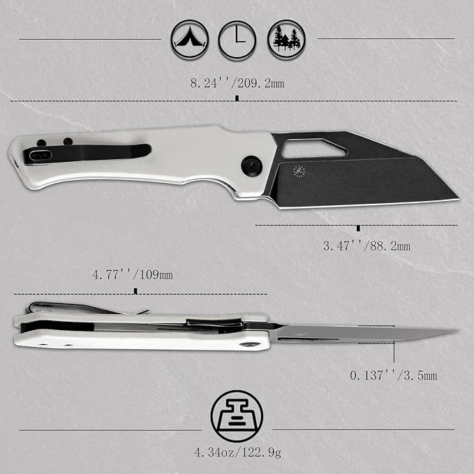 KANSEPT Egress Pocket Knives 8.24in Folding Knife with Black Stonewashed 14C28N Blade White G10 Handle Pocket Tactical Knife for Men Women Envelope Opener with Thumb hole T1033A4