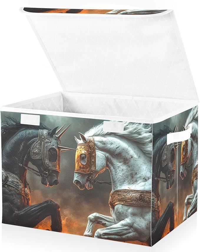 Storage Cube with Lid Horses Print 16.5×12.6×11.8 IN 1 Pack Collapsible Large Capacity Foldable Storage Basket Bin Organizer