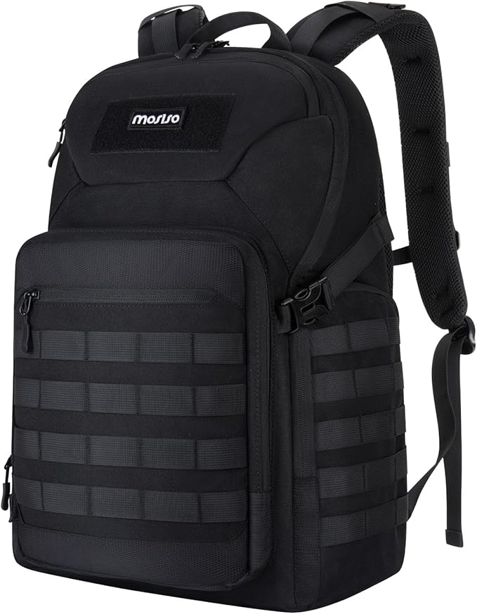 MOSISO 30L Military Tactical Backpack for Men Daypack 3 Day Bug Out Bag Hiking Rucksack with Bottle Holder for Sport Outdoor Hiking Camping Training Black