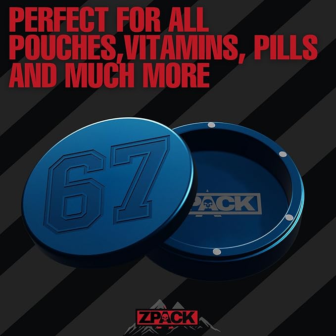 ZPACK Metal Can | Metal Pouch Can | 67 Six Seven | Premium Aircraft-Grade Aluminum Container with Magnetic Closure | Slim EDC Pocket Tin | Carved Engraved Design | Gift for Him (Electric Blue)