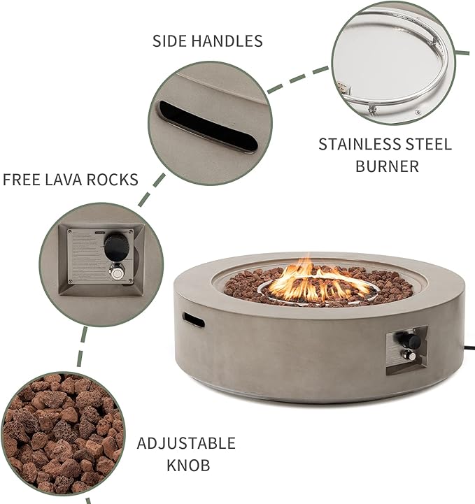 COSIEST 2-Piece Outdoor Propane Firepit Table Set w Tank Table Certified 42 inch Gray Fire Table (50000 BTU) w 16 inches Tank Cover Side Table 20lb for GardenPoolBackyard