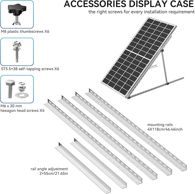 Upgraded 47in Adjustable Solar Panel Tilt Mount Brackets Foldable Tilt Legs Support 100 200 300 400 500 Watt Solar Panels 4-8Pcs Solar Panel Stand for Roof Off-Grid RV and Boat