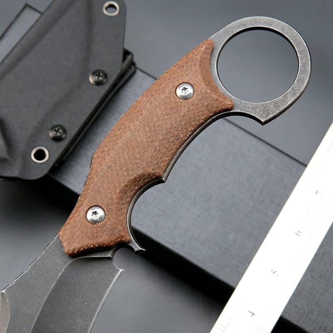 C1117 Fixed Blade KnifeD2 Steel Blade +Micarta Handle Outdoor EDC Survival Claw Knife with Kydex Sheaths(Brown) …