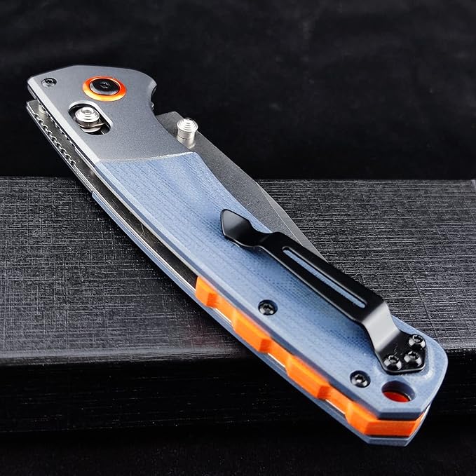 EDC Pocket Knife for Men D2 Blade Satin Finish G10 handle Thumb Stud Manual Open Camping Folding Knife for Outdoor Fishing (blue)