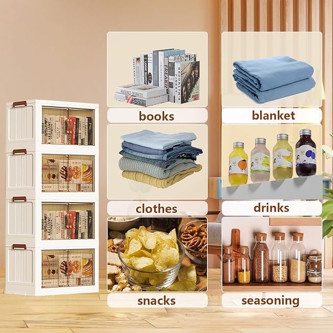 Collapsible Storage Bins with Lids - Stackable Plastic Closet Organizers for Clothes and Home Organization White (5-rack 9 Gal/rack)