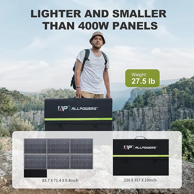 ALLPOWERS SP039 600W Portable Solar Panel Foldable Solar Charger with 24% High Efficiency Monocrystalline Cells IP67 Waterproof for Generator RV Camping Motorhome Off-Grid Power Backup