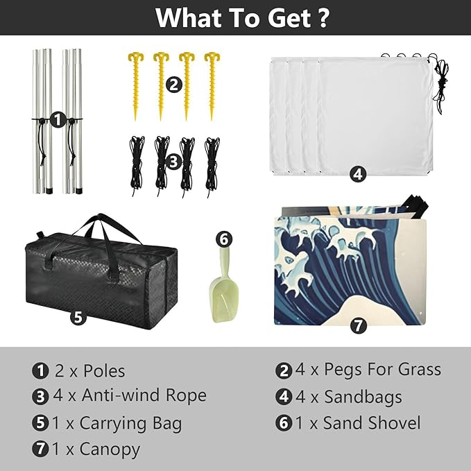 Beach Canopy with Windproof Ropes &amp Sandbags Beach Tent Sun Shade Sun Shelter for Camping Trips Fishing Backyard Fun or Picnics Waves