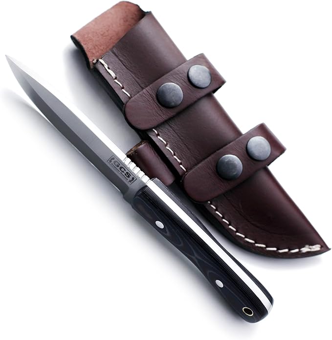 GCS Handmade Micarta Handle D2 Tool Steel Tactical Hunting Knife with leather sheath Full tang blade designed for Hunting &amp EDC GCS 185