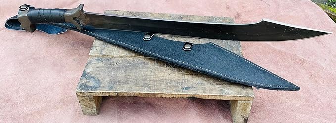 25 Inches Zombie Survival and Hunting Machete - 5160 Leaf Spring Steel - Full Tang - Rosewood Handle with Leather Wrap - Custom Knife with Leather Sheath