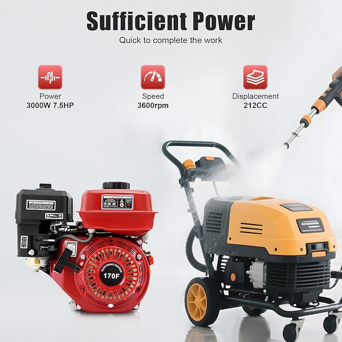 212CC Gas Powered Engine 3000W 7.5HP Gas Engine Motor 0.95 Gal Small Go Kart Engine for Water Pumps Lawnmowers Minibikes 3600Rpm with Nylon Camshaft &amp Air Filter Pull Start