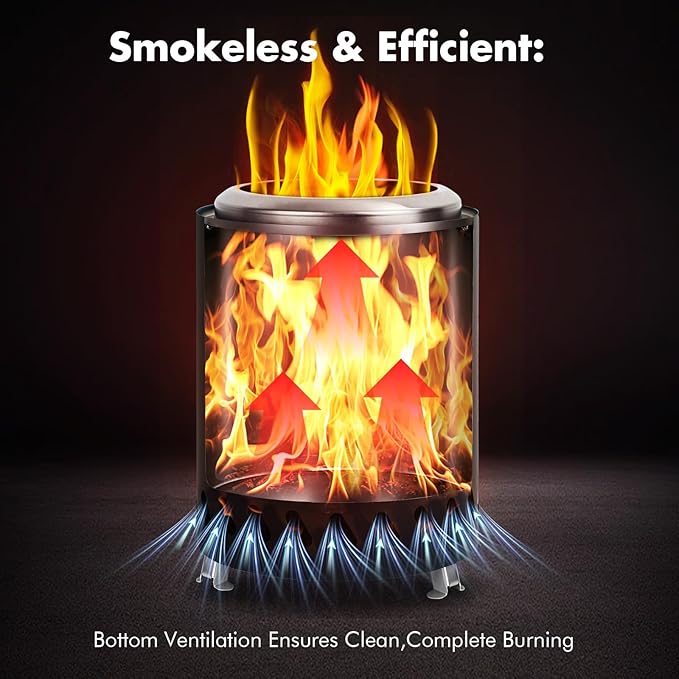 9.7 x 7.1 Inch Tabletop Fire Pit by AmazStove Low Smoke Camping Stove for Outdoor Safe Burning Firepits Fueled Pellets or Wood Travel Bag Included (Black 9.7 x 7.1 INCH)