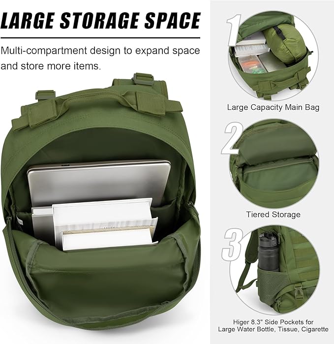 Jueachy Tactical Backpack for Men Hiking Day Pack Molle Military Rucksack Waterproof 30L EDC Bag with USA Flag Patch