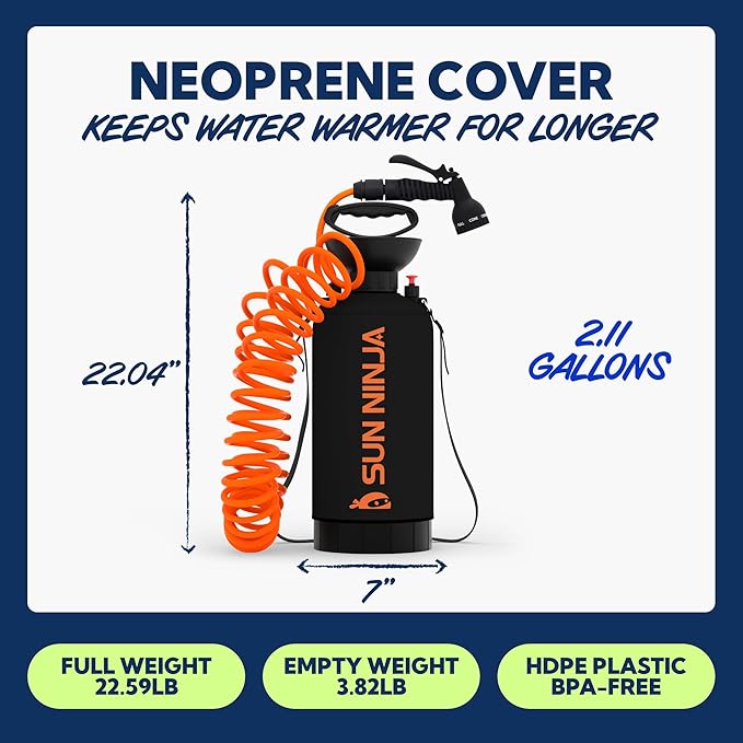 SUN NINJA Portable Shower Bundle with Wetsuit Changing Mat Outdoor Cleaning Kit Versatile for Beach Camping Boat