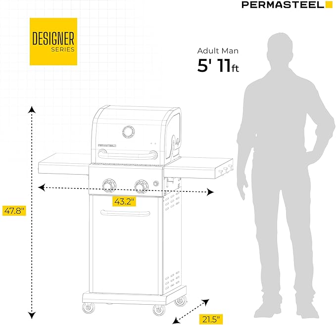 Permasteel 2-Burner Propane Gas Grill BBQ Grill with Foldable Side Tables &amp Tool Hooks Perfect for Outdoor Cooking Patio &amp Garden Copper