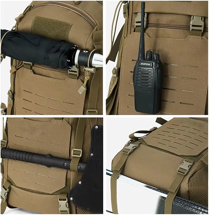 Outdoor Tactical Climbing Backpack Large Storage Molle Hiking Trekking Camping Cycling Bag Portable Sports Luggage Rucksack(Khaki)