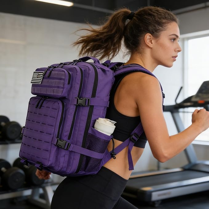 Sparklekle Military Tactical Backpack 45L 3 Day Assault Pack Waterproof Molle Hiking Rucksack for Men&ampWomen (Purple)