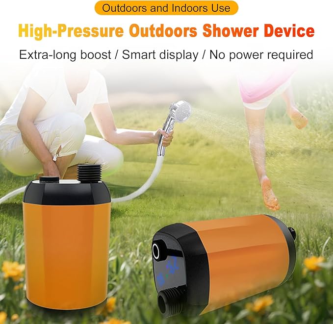 Portable Shower Pump 6.5M High Lift Camping Shower with Temperature Display Head Pipe for Outdoors Camping Hiking Car Pet Washing