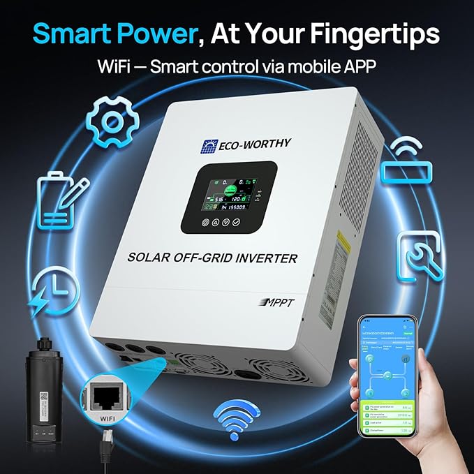 ECO-WORTHY UL1741 5000W 48V Solar Inverter Charger with WiFi 48V DC to 120V ACInversor Solar Built in 100A MPPT Solar Charge Controller40A AC ChargerWork with Lead Acid/LiFePO4Home Backup