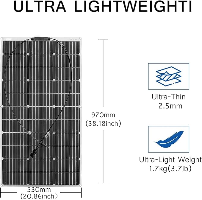 600W Solar Panel 12V Flexible Solar Panel 6pcs 100W Solar Panels Monocrystalline Suitable for Roofs Caravans Boats Solar Panels 600W