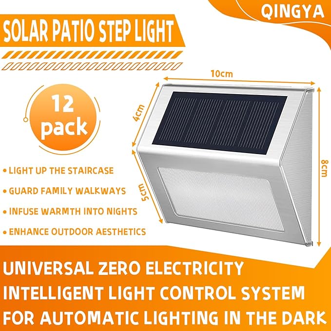 12 Pack Solar Step Lights for Outside Solar Stair Lights Waterproof IP 65 Led Outdoor Deck LightsCool White Lights