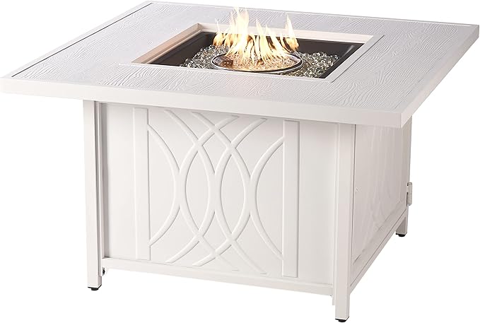 Oakland Living Square 42 in. x 42 in. Aluminum Propane Fire Pit Table with Glass Beads Two Covers Lid 57000 BTUs in White Finish