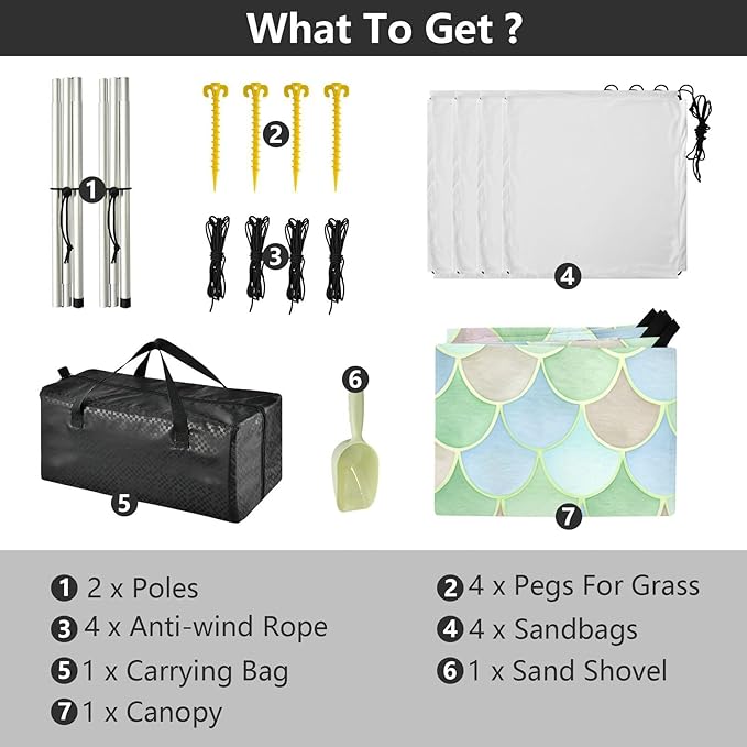xigua Watercolor Scallop Beach Tent Sun Shelter with Carrying Bag - Silver Coated Oxford Fabric Beach Canopy for Beach Camping Fishing - Includes Windproof Ropes Sandbags &amp Stakes
