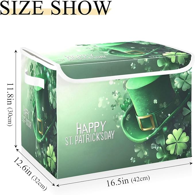Christmas Storage Baskets with Lids St. Patrick's Day Hat Collapsible Bins Stackable Fabric Linen Baskets Closet Organizer Container 16.5x12.6x11.8