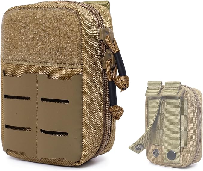 Tactical Molle Pouch Compact EDC Tool Pouch Bag Outdoor Men's Utility Waist Pack 2 Zipper Flip-Open(Khaki)