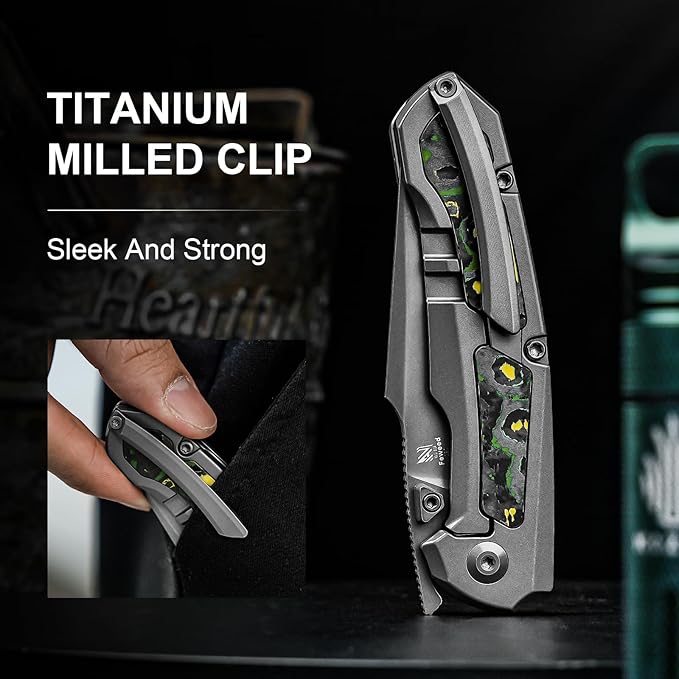 Kizer Feweed Pocket Knife 2.98 S90V Clip Point Blade Folding Knife with Titanium &amp Fat Carbon Toxic Storm Handle Front Flipper &amp Thumb Stud Opener EDC Knives for Camping Hiking KI3694A2