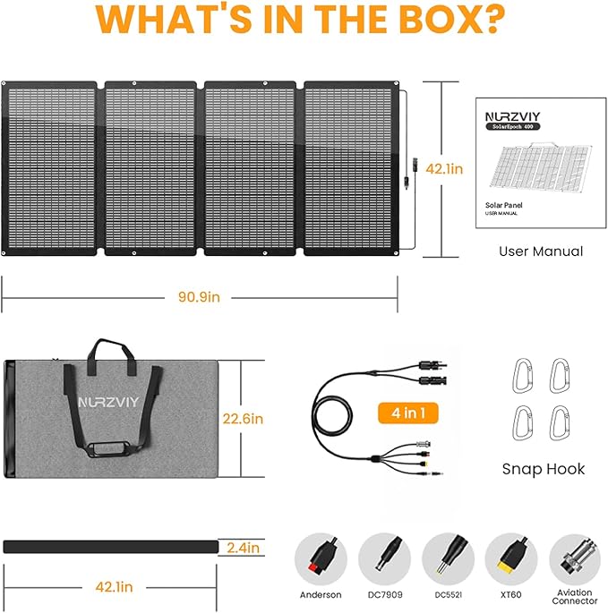 400 Watts Foldable Solar Panel Luggable &amp Durable Portable 400W Solar Charger Complete with Adjustable Stand Case 40V Waterproof for Off-Grid Camping RV/Campervan Solar Generator