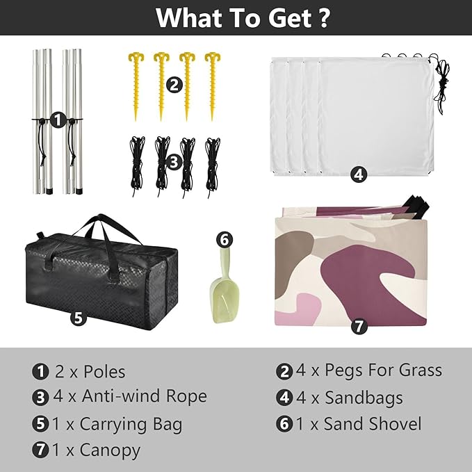 Taupe Beach Tent &amp Canopy UPF50 Lightweight Large Sun Shelter with Sandbags &amp Sand Shovel for Family Trips Picnics &amp Camping