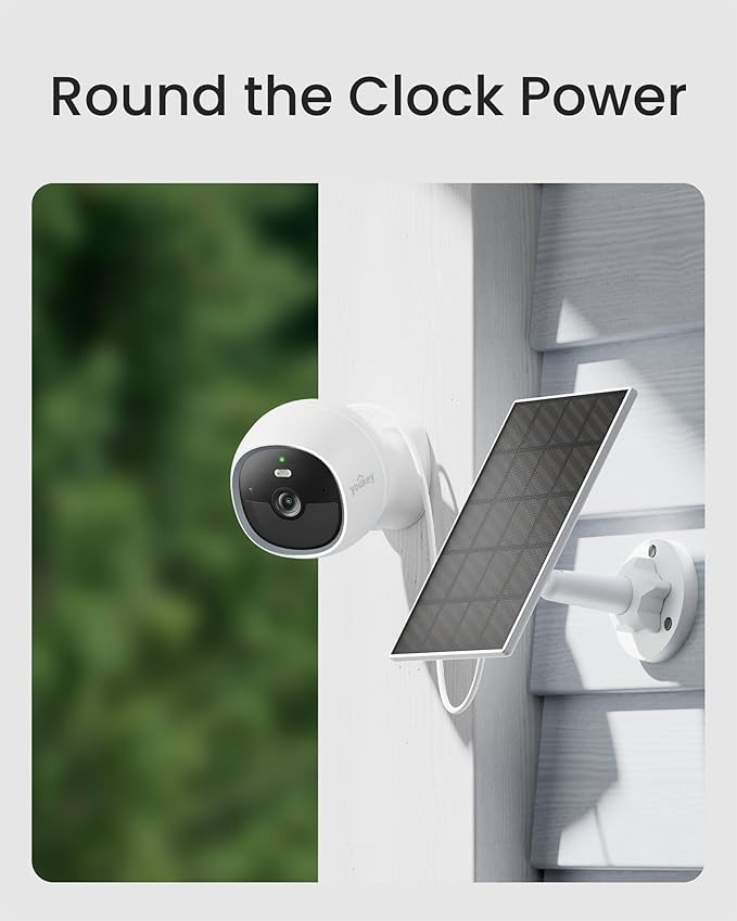 youkey 3W Solar Panel for youkey S320 Outdoor Battery Cameras Type-C Cable IP65 Waterproof 360° Adjustable Bracket 9.8ft Cable Monocrystalline Silicon Solar Panel