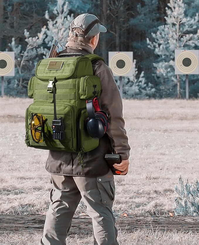 CVLIFE Tactical Range Backpack with Removable Divider Gun Cases Bag with 4 Pistol Carrying Cases Rucksack for Shooting (Army Green Medium)